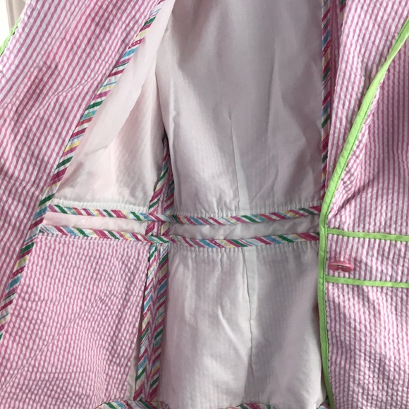 Lilly Pulitzer 4 Pink White Stripe Blazer Green - Picture 6 of 7